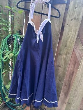 Pinup Couture Navy and White Halter Swing Midi Dress